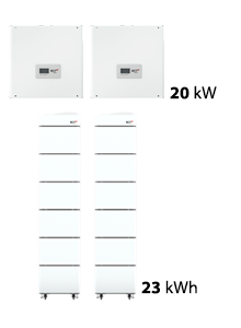 23 kWh RCT storage package - 2x 10 kW hybrid inverter + dual tower (2x6 batteries) - RCT Power