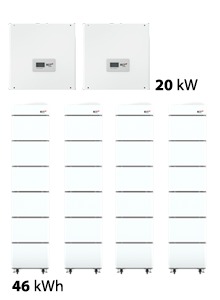 46 kWh RCT storage package - 2x 10 kW hybrid inverter + 2x dual tower (4x6 batteries) - RCT Power