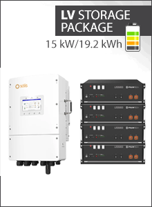 19,2 kWh LV Storage Package - Solis 15kW 3PH Hybrid LV + 4x Pylontech US5000 - Solis